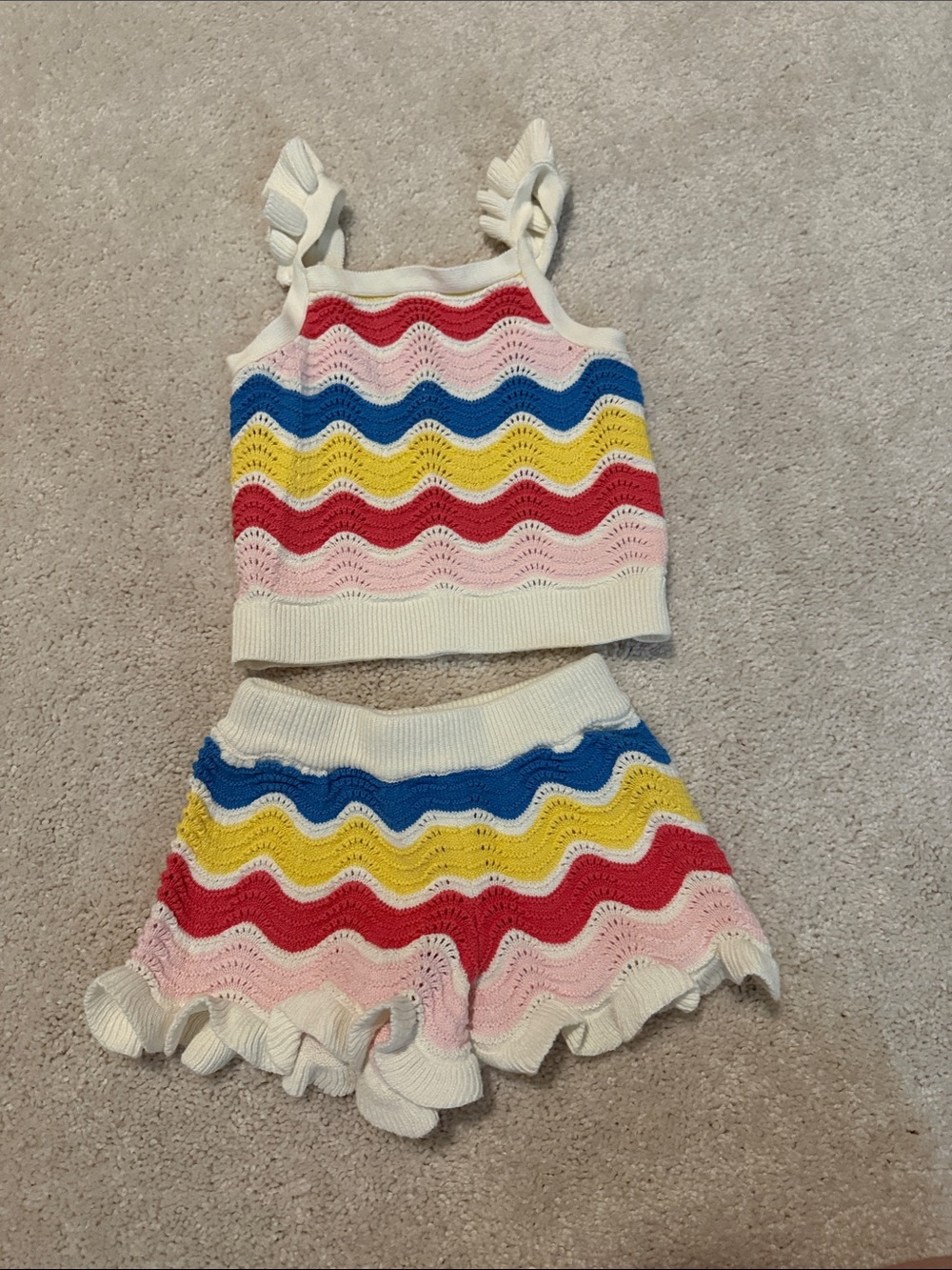 Colorful crochet-style two piece set 2T